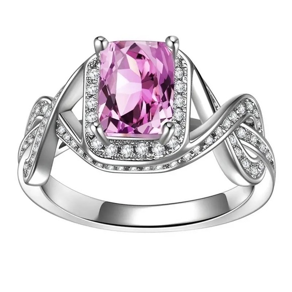 New Women’s 925 Silver Beautiful Pink Sapphire Ring - Picture 2 of 4